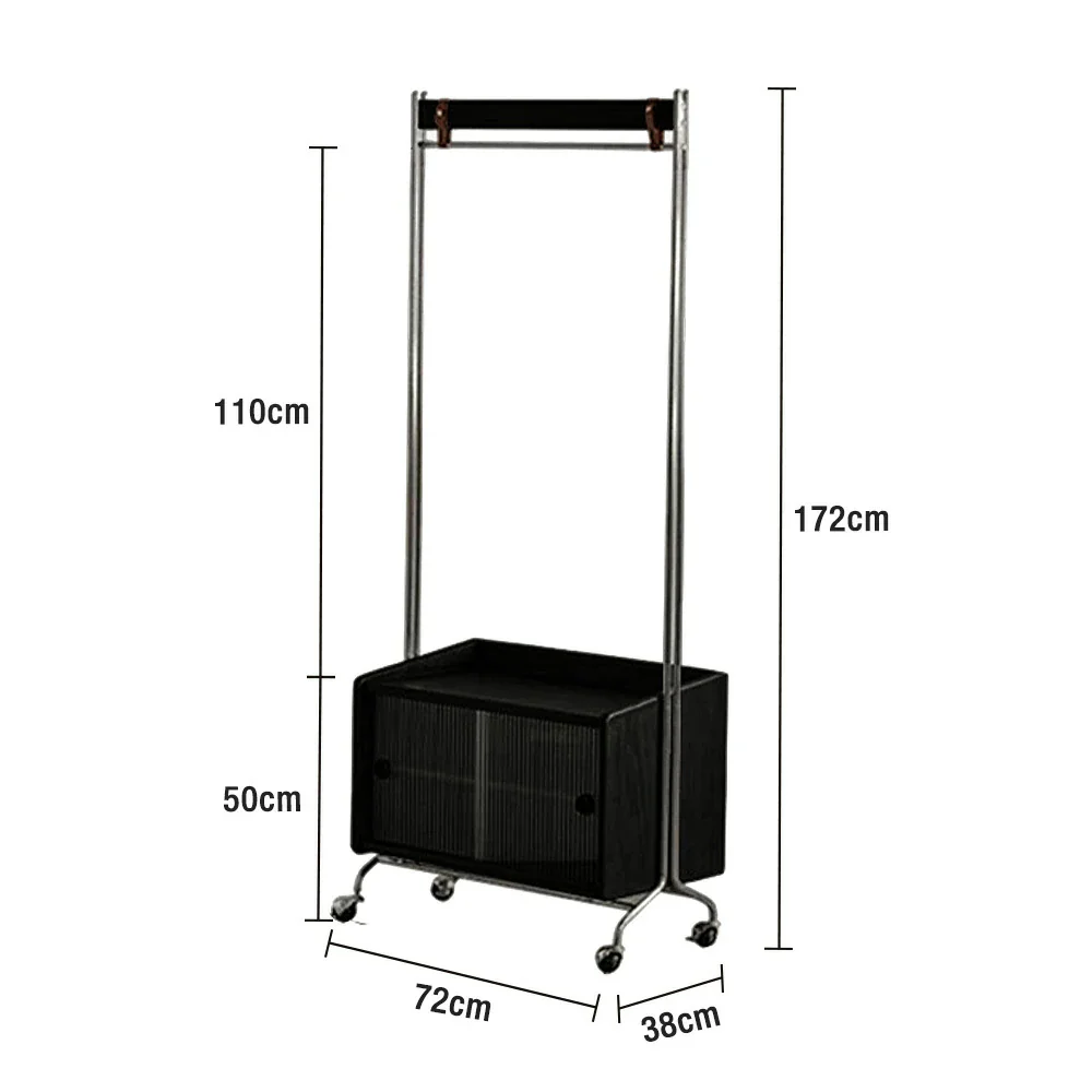 LIVARA 1121 Freestanding Clothes Rack, Multi-Functional Storage & Clothing Stand, Solid Wood & Stainless Steel, Glass Door & Swivel Casters - Black - Image 5