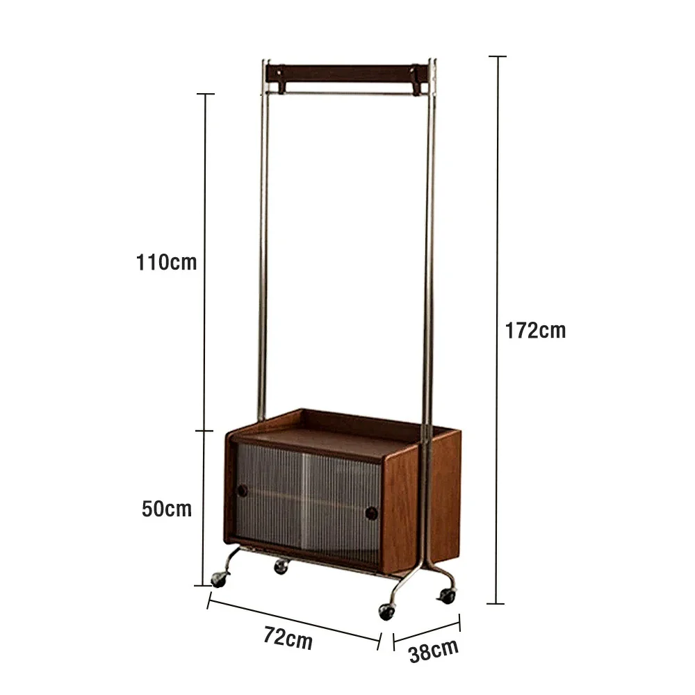 LIVARA 1121 Freestanding Clothes Rack, Multi-Functional Storage & Clothing Stand, Solid Wood & Stainless Steel, Glass Door & Swivel Casters - Wood - Image 5