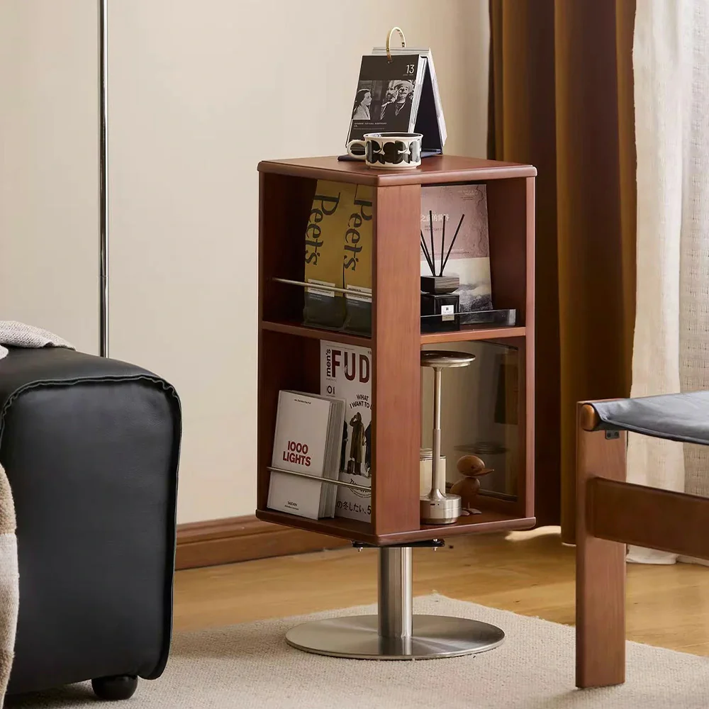 LIVARA 1122 Bedside Cabinet, Rotatable Storage Design, Full Solid Walnut Wood, Stainless Steel Base - Easy Access Storage - Image 2