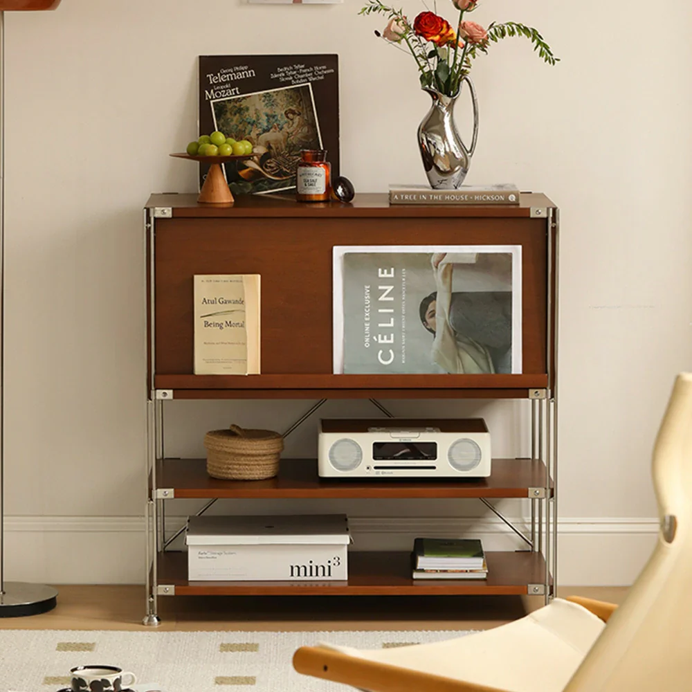 LIVARA 1130 Storage Cabinet – Flip-Top Solid Wood Cabinet, Multi-Layer Storage, 87cm Compact Design - Space-Saving - Brown - Image 4