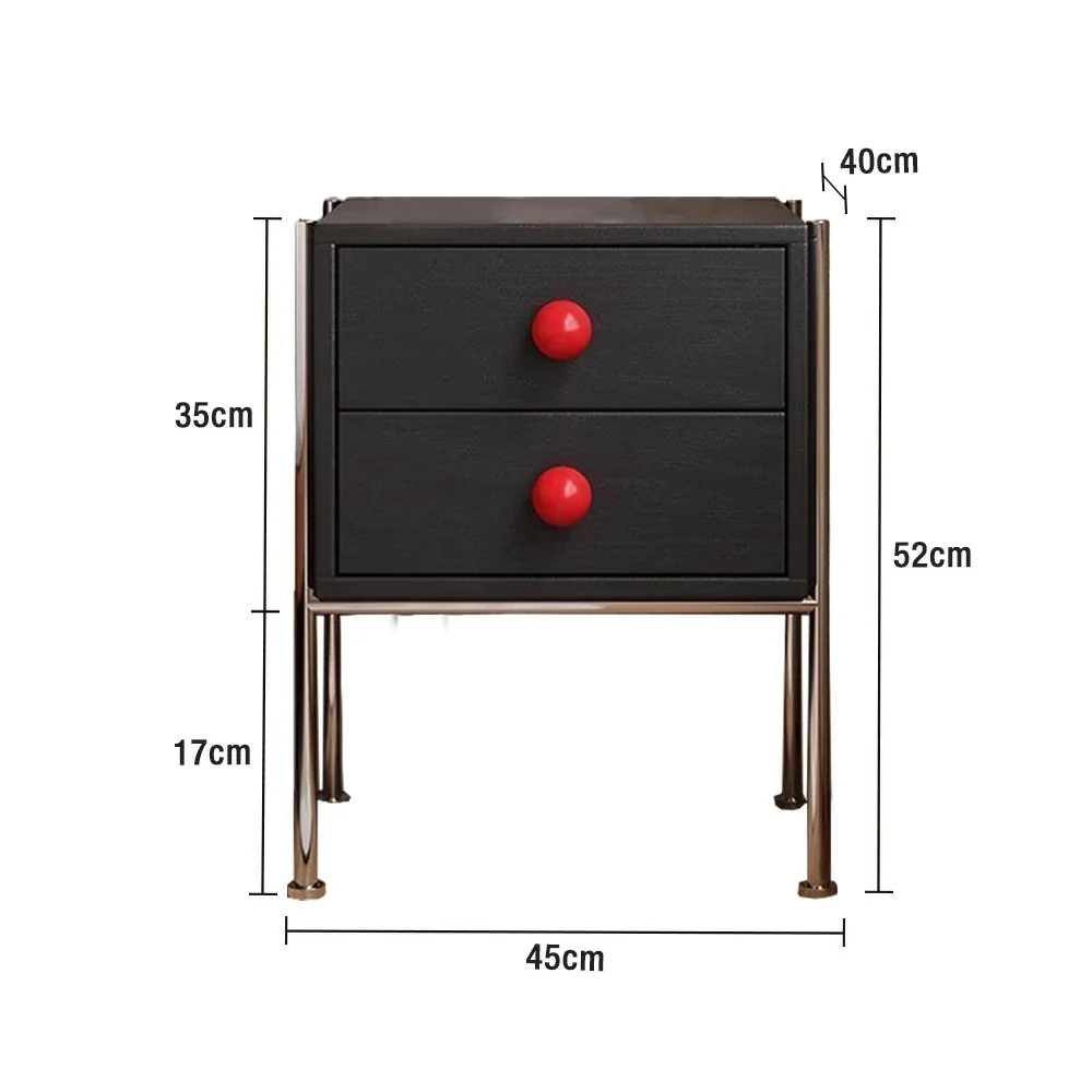 LIVARA 1133 Bedside Cabinet, Open Tabletop, Solid Ash Wood Grain, Spherical Handles, Tall Stainless Steel Legs, 17cm Bottom Clearance - Black - Image 5