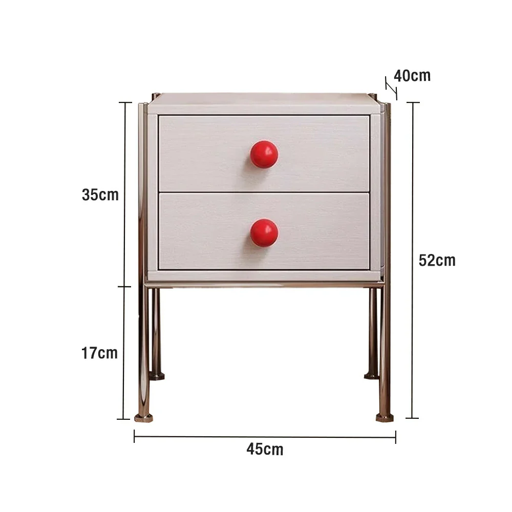 LIVARA 1133 Bedside Cabinet, Open Tabletop, Solid Ash Wood Grain, Spherical Handles, Tall Stainless Steel Legs, 17cm Bottom Clearance - White - Image 5