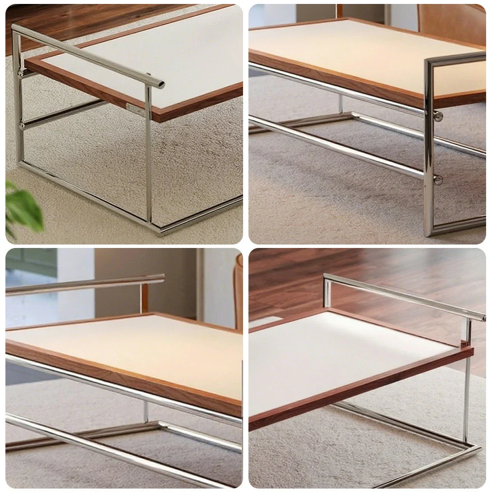 LIVARA 1136 Multi-Functional Sofa Low Table – Reversible Coffee Table/Desk, Vintage Solid Ash Wood Frame with Black Panel, Stainless Steel Legs - White - Image 3