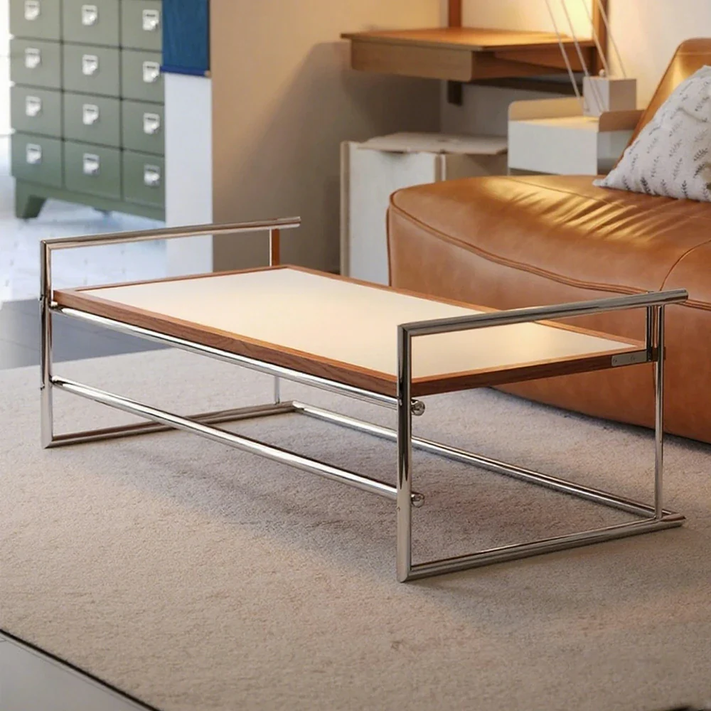 LIVARA 1136 Multi-Functional Sofa Low Table – Reversible Coffee Table/Desk, Vintage Solid Ash Wood Frame with Black Panel, Stainless Steel Legs - White - Image 4