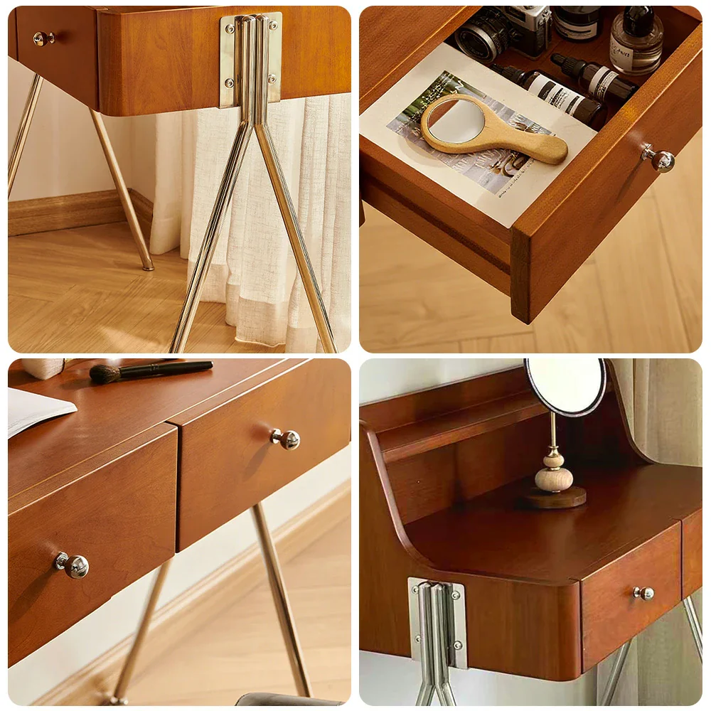 LIVARA 1138 84cm Vintage-Style Vanity Cabinet – Solid Ash Wood Grain, Stainless Steel Legs & Handles, Smooth Drawer Runners - Image 3