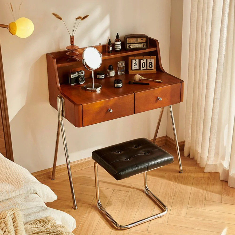LIVARA 1138 84cm Vintage-Style Vanity Cabinet – Solid Ash Wood Grain, Stainless Steel Legs & Handles, Smooth Drawer Runners - Image 4