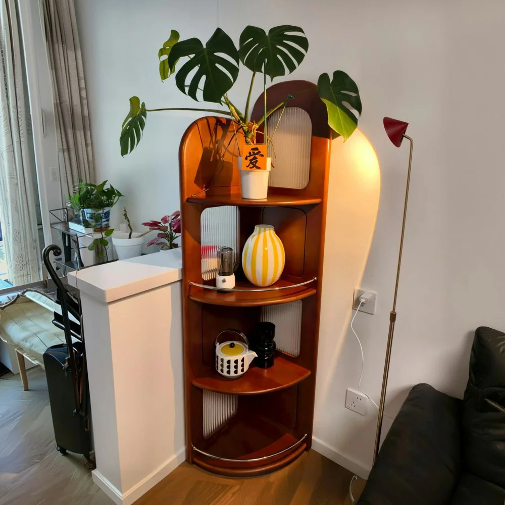 LIVARA 1150 Corner Bookshelf – Solid Wood Frame, Modern Stainless Steel and Acrylic Accents, Perfect for Efficient Corner Use – Sleek and Stylish Design - Wood - Image 4