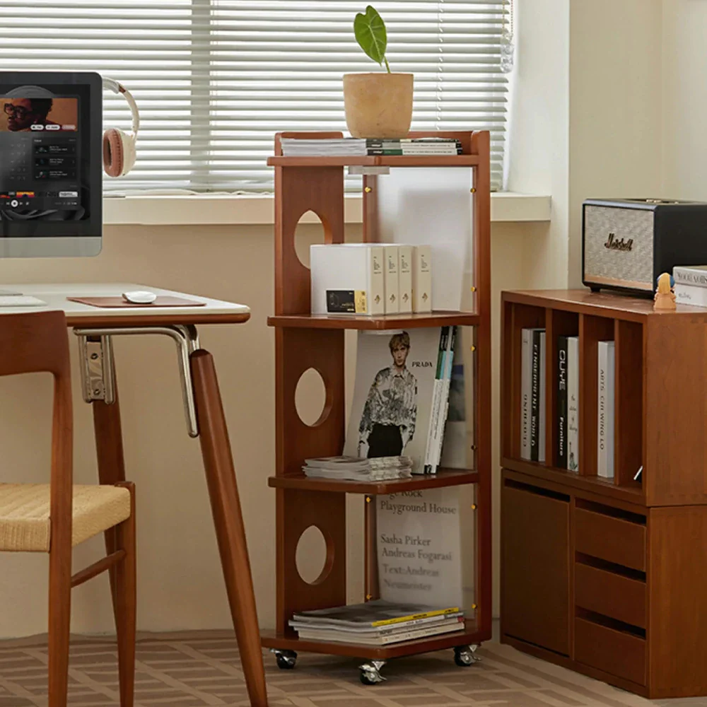 LIVARA 1151 Sunset Mobile Bookshelf , Solid Wood Frame, Adjustable Shelves, Easy Mobility, Sleek Modern Design, Perfect for Any Room - Wood - Image 2