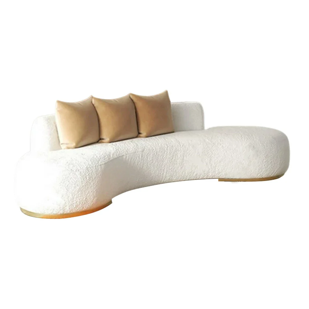 LIVARA 170/200/230cm Multi-Seater Sofa Lamb Fleece Fabric Upholstered, Breathable, Ergonomic Design, Solid Wood Frame, High-Density Sponge - White - Image 6