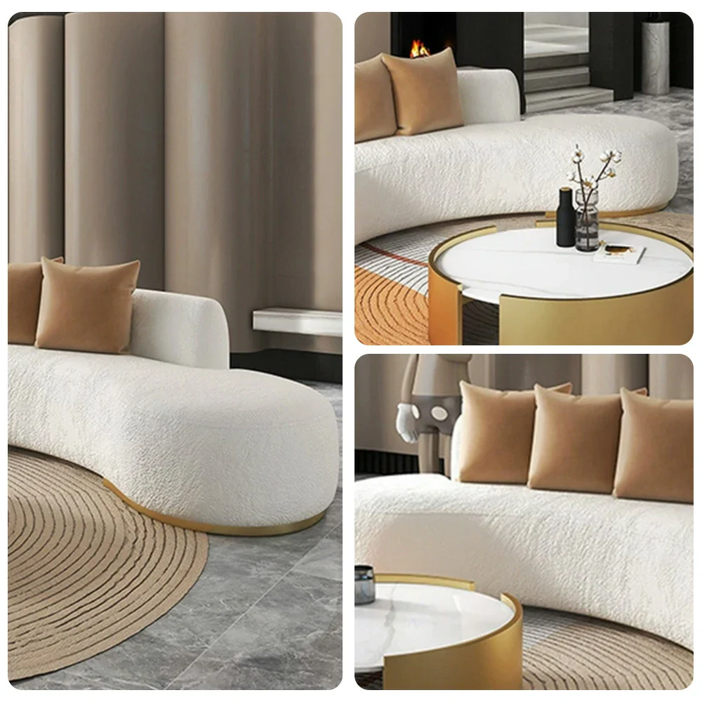 LIVARA 170/200/230cm Multi-Seater Sofa Lamb Fleece Fabric Upholstered, Breathable, Ergonomic Design, Solid Wood Frame, High-Density Sponge - White - Image 8