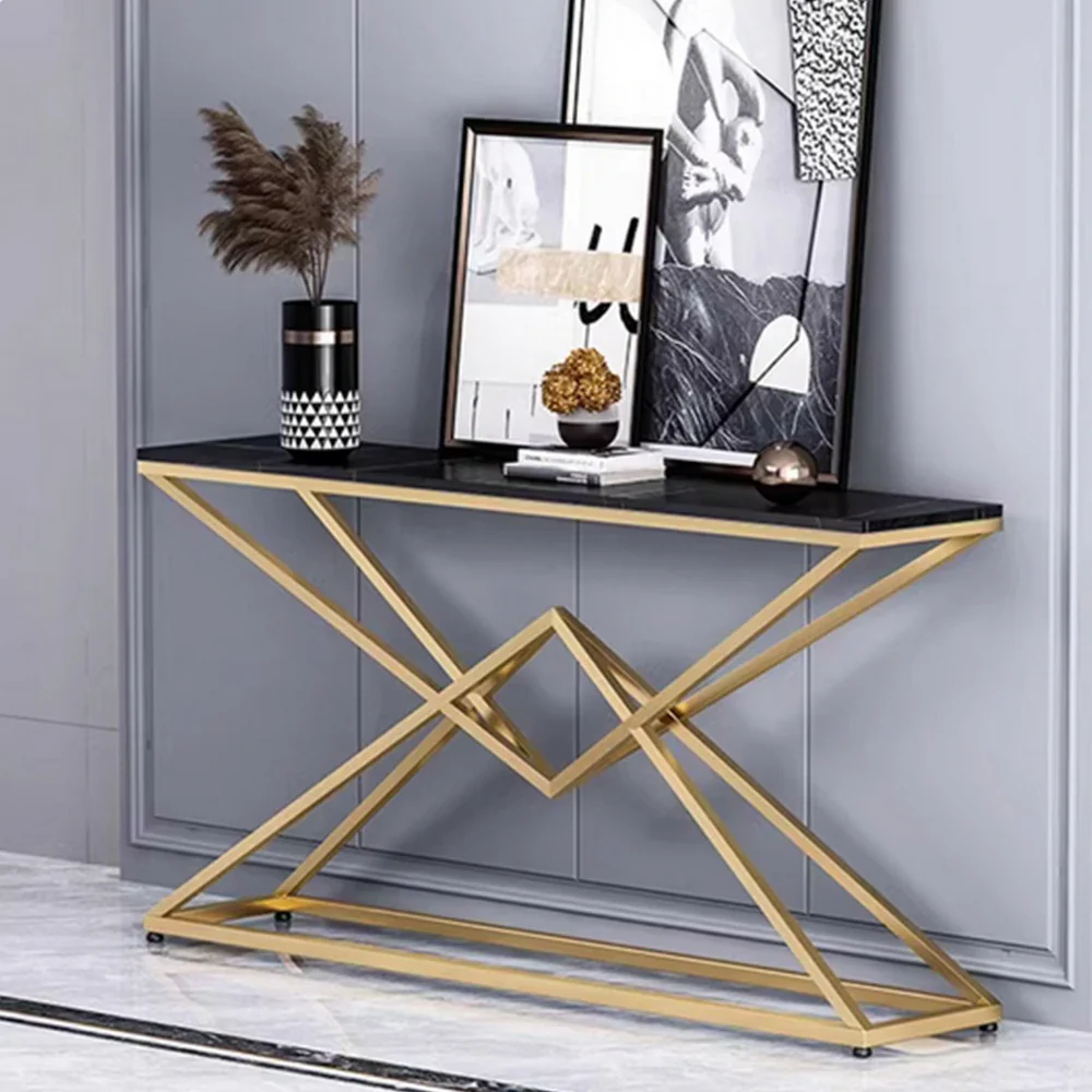 LIVARA Modern Table High-Durability Rock Slab Top Metal Frame 140/160cm Spacious Waterproof & Stain-Resistant - Black&Gold - Image 2