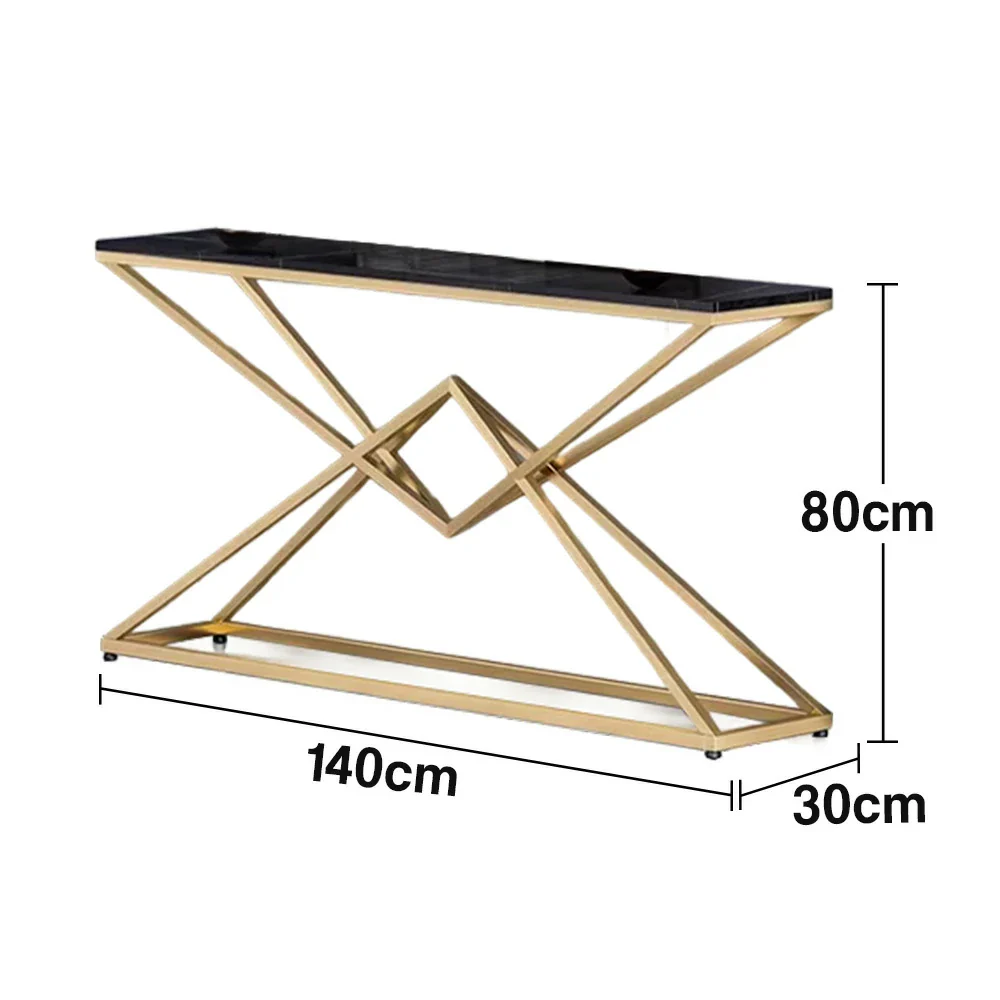 LIVARA Modern Table High-Durability Rock Slab Top Metal Frame 140/160cm Spacious Waterproof & Stain-Resistant - Black&Gold - Image 5