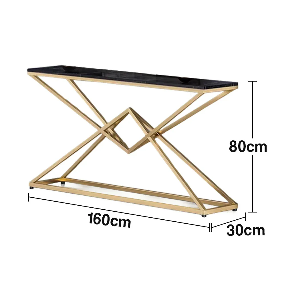 LIVARA Modern Table High-Durability Rock Slab Top Metal Frame 140/160cm Spacious Waterproof & Stain-Resistant - Black&Gold - Image 6