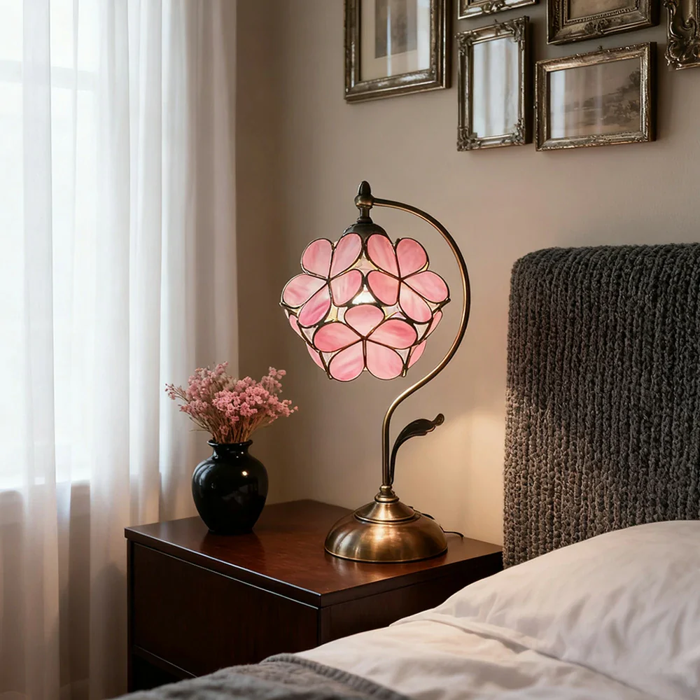 LIVARA Table Lamp, Petal-Shaped, Adjustable Brightness & Color, Handcrafted Metal Base, E27, Ideal for Bedroom & Study - Pink - Image 4