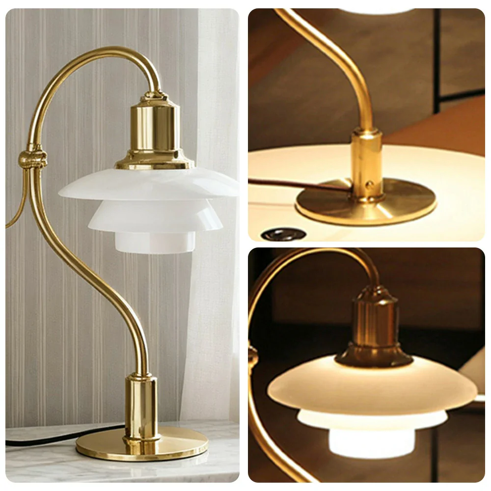 LIVARA Modern Table Lamp with Full-Spectrum Eye-Care Light, Off-White Glass Shade, Adjustable 45° Tilt - Gold - Image 3