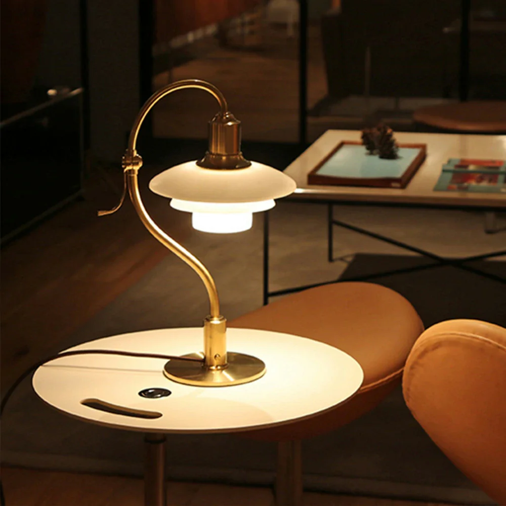 LIVARA Modern Table Lamp with Full-Spectrum Eye-Care Light, Off-White Glass Shade, Adjustable 45° Tilt - Gold - Image 4