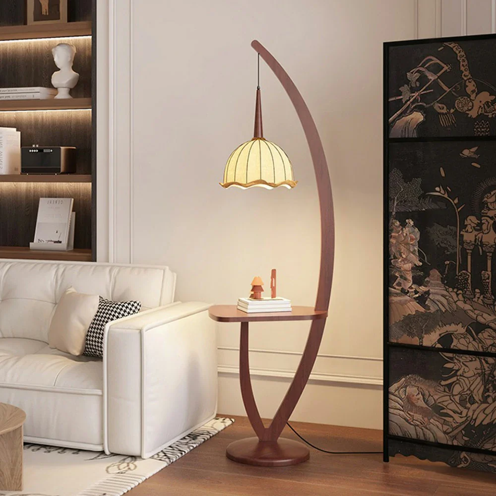 LIVARA Floor Lamp with Full-Spectrum Light, Lily Flower Fabric Shade, Foot Switch, High-Quality Wooden Base, Adjustable Three-Color Temperature - Image 4