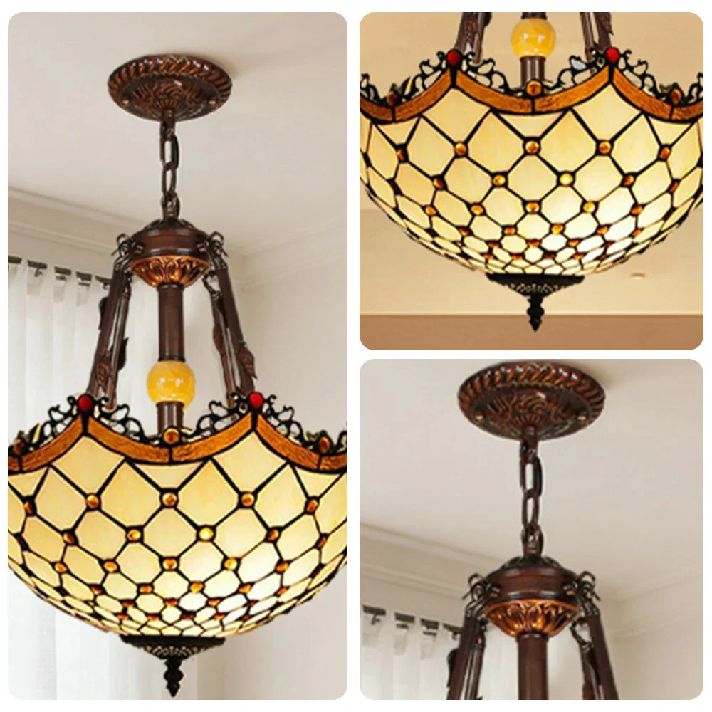 LIVARA Pendant Light with E27 Socket, 40/50cm High-Temperature Colored Glass, Copper & Iron Frame, Handcrafted Design - Image 3