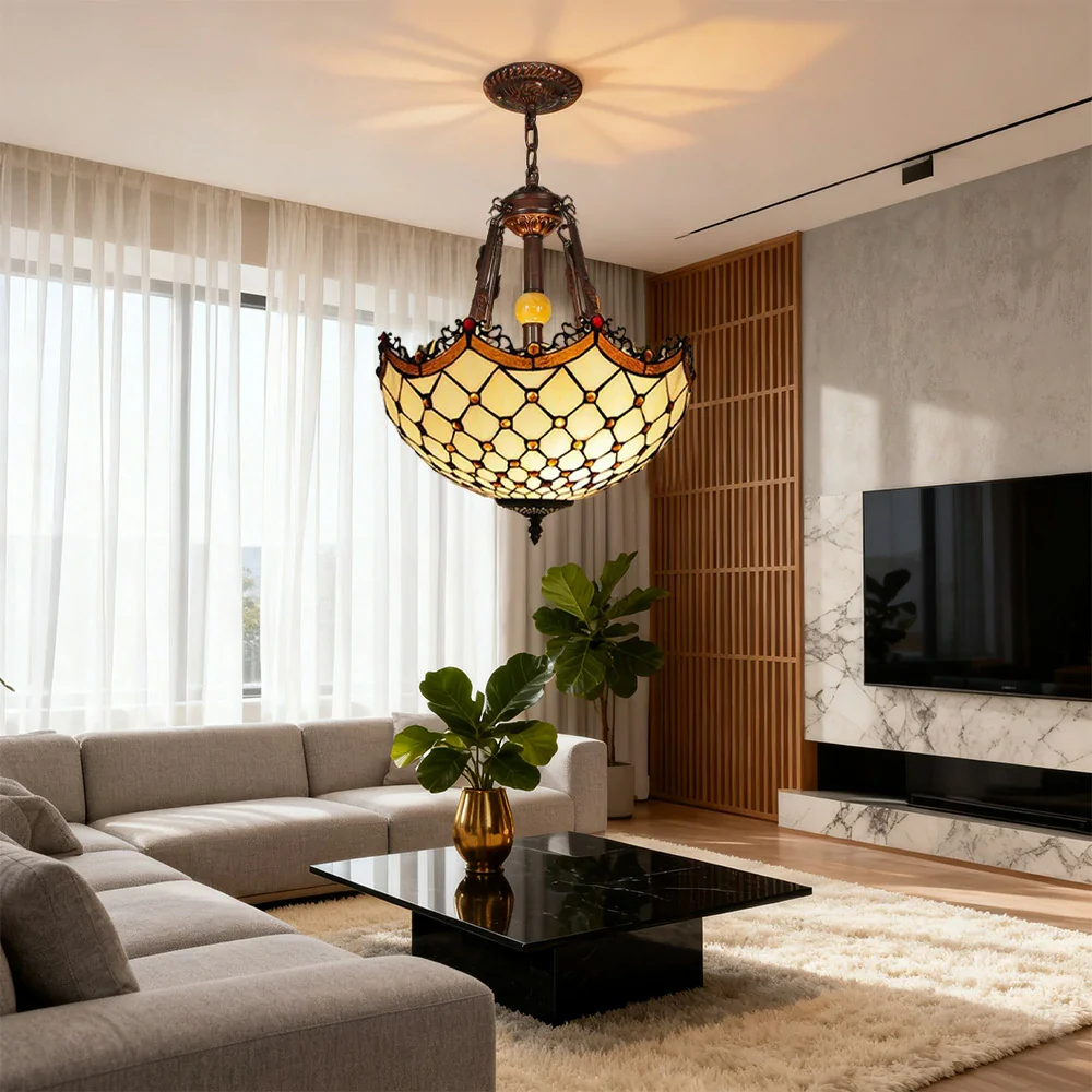 LIVARA Pendant Light with E27 Socket, 40/50cm High-Temperature Colored Glass, Copper & Iron Frame, Handcrafted Design - Image 4