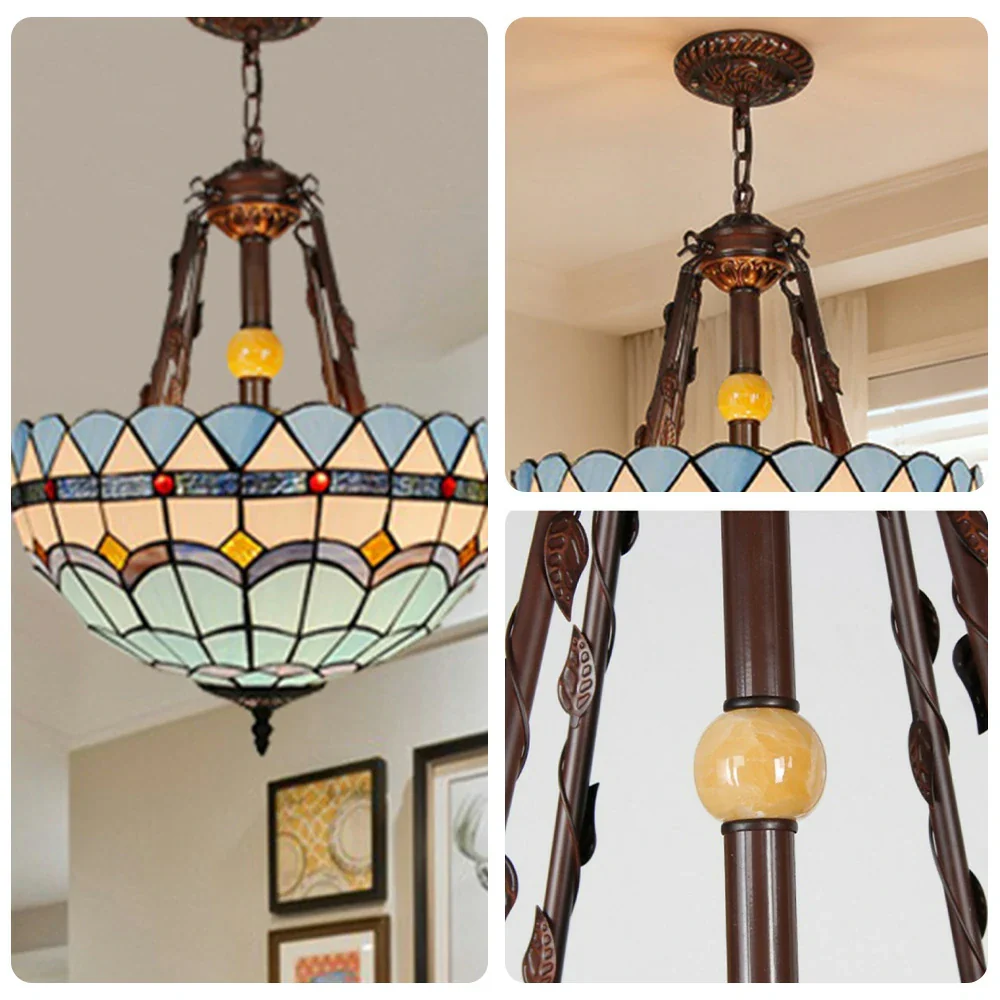 LIVARA Pendant Light with Handcrafted Colored Glass, 40/50cm Copper & Iron Frame, E27 Socket, Adjustable Lighting - Image 3