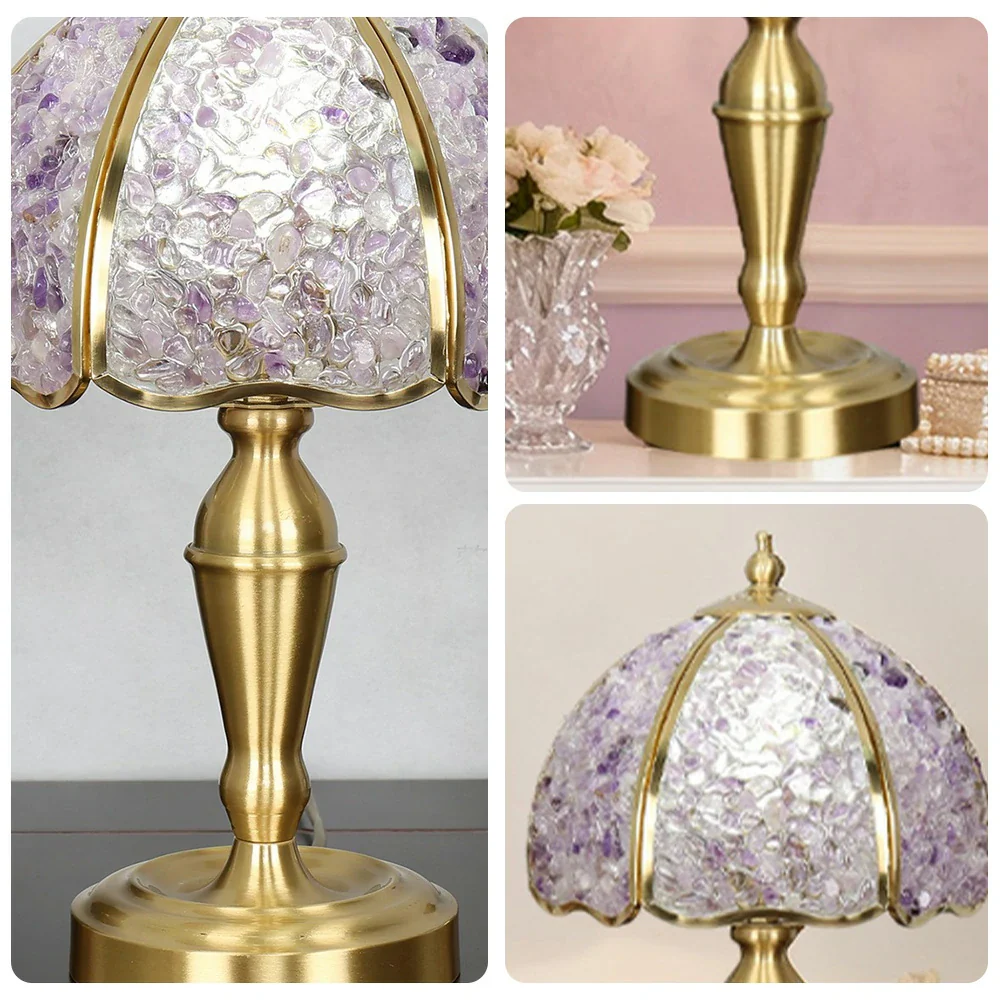 LIVARA Crystal Table Lamp - Natural Crystal Shade, High-Spec LED Bulbs, E27 Socket, Soft, Flicker-Free Light - Purple - Image 3