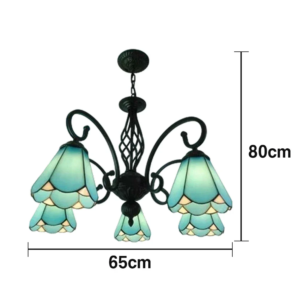 LIVARA Crystal Pendant Light - High-Temperature Coloured Glass, 5-Light E27 Pendant, Iron Frame, Adjustable Height for Elegant Illumination - Blue - Image 5