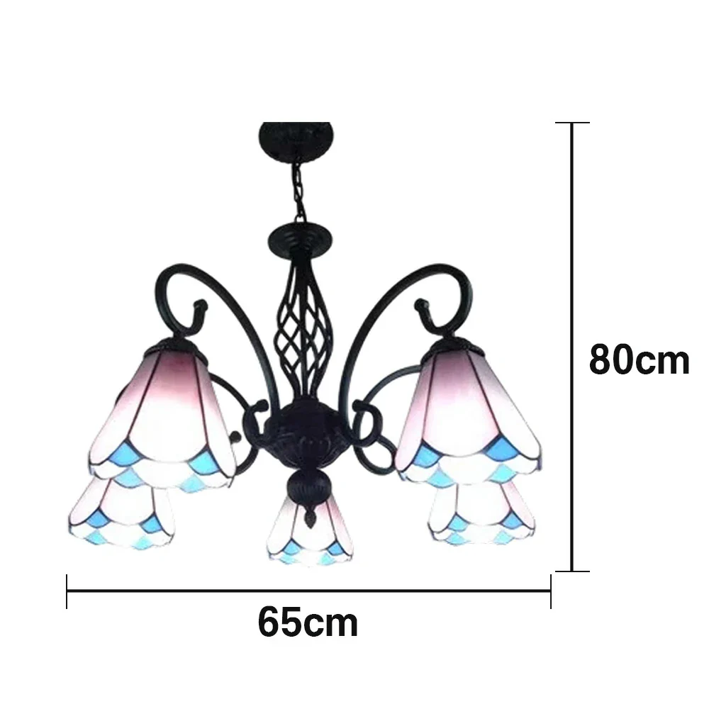 LIVARA Crystal Pendant Light - High-Temperature Coloured Glass, 5-Light E27 Pendant, Iron Frame, Adjustable Height for Elegant Illumination - Pink - Image 5