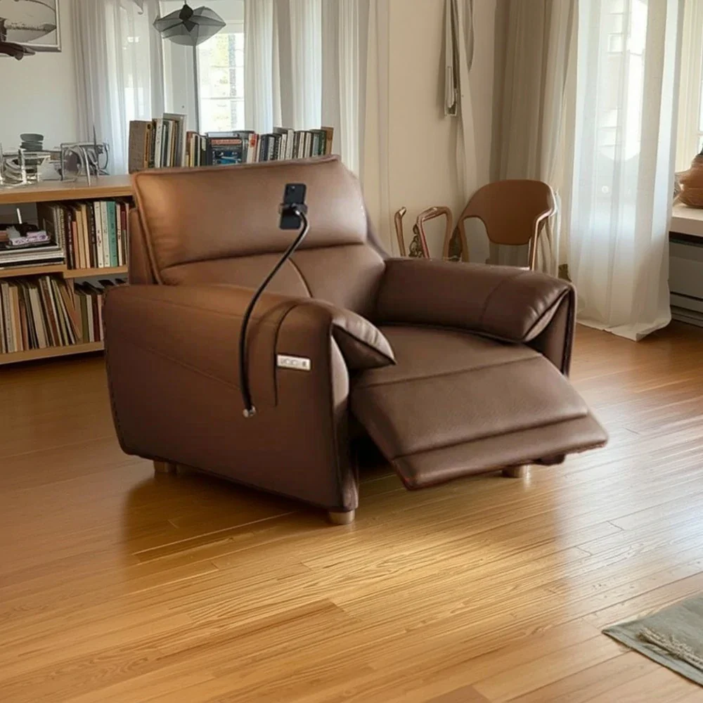 LIVARA 117cm Electric Recliner Armchair Single Seater One-Touch Electric Recline Genuine Leather Comfort Design - Brown - Image 2