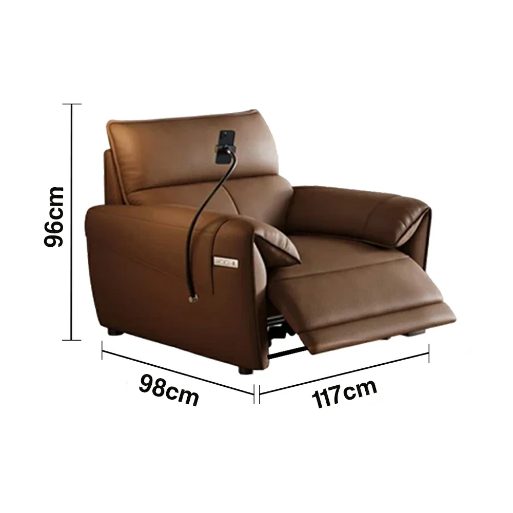 LIVARA 117cm Electric Recliner Armchair Single Seater One-Touch Electric Recline Genuine Leather Comfort Design - Brown - Image 5