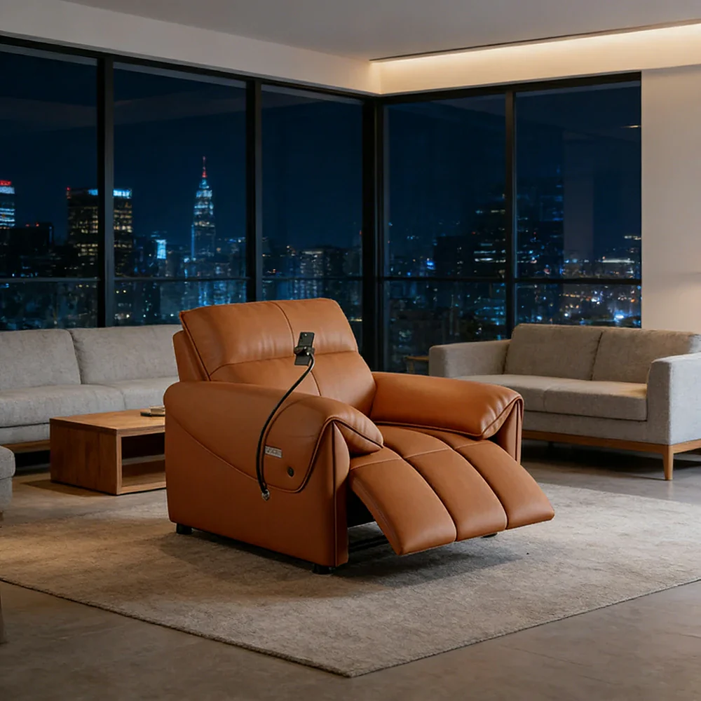 LIVARA 117cm Single Electric Recliner Chair Genuine Leather Zero-Wall Comfort Design for Living Room - Brown - Image 2