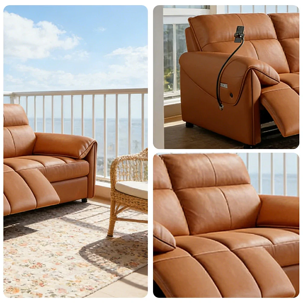 LIVARA 117cm Single Electric Recliner Chair Genuine Leather Zero-Wall Comfort Design for Living Room - Brown - Image 3