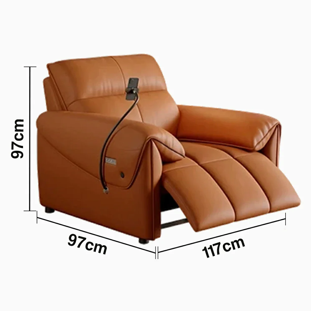 LIVARA 117cm Single Electric Recliner Chair Genuine Leather Zero-Wall Comfort Design for Living Room - Brown - Image 5