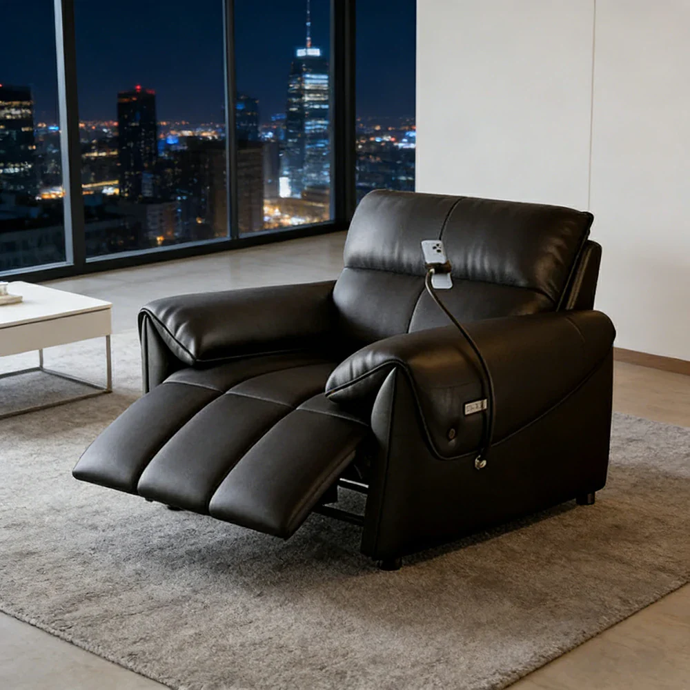 LIVARA 117cm Single Electric Recliner Chair Genuine Leather Zero-Wall Comfort Design for Living Room - Black - Image 2
