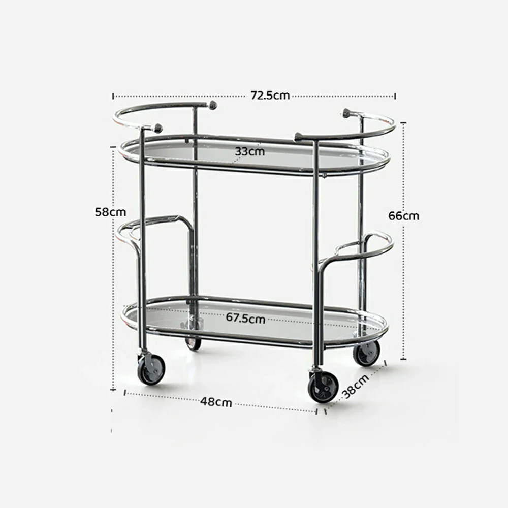 LIVARA Modern Bauhaus Bar Cart - Tempered Glass Shelves with Carbon Steel Frame, Swivel Casters & Wine Glass Holder, Rolling Trolley for Living & Dining Space - Smoke Grey - Image 5