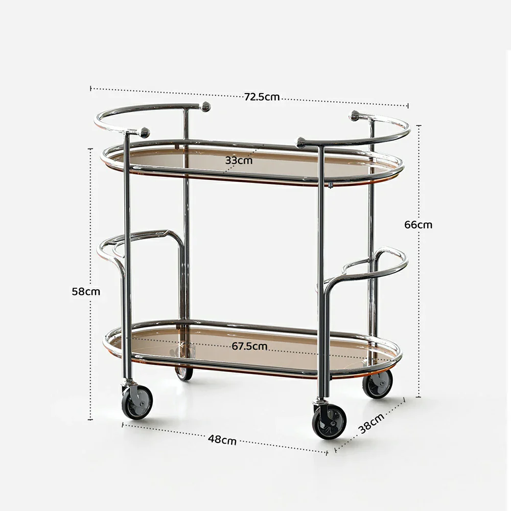LIVARA Modern Bauhaus Bar Cart - Tempered Glass Shelves with Carbon Steel Frame, Swivel Casters & Wine Glass Holder, Rolling Trolley for Living & Dining Space - Brown - Image 5