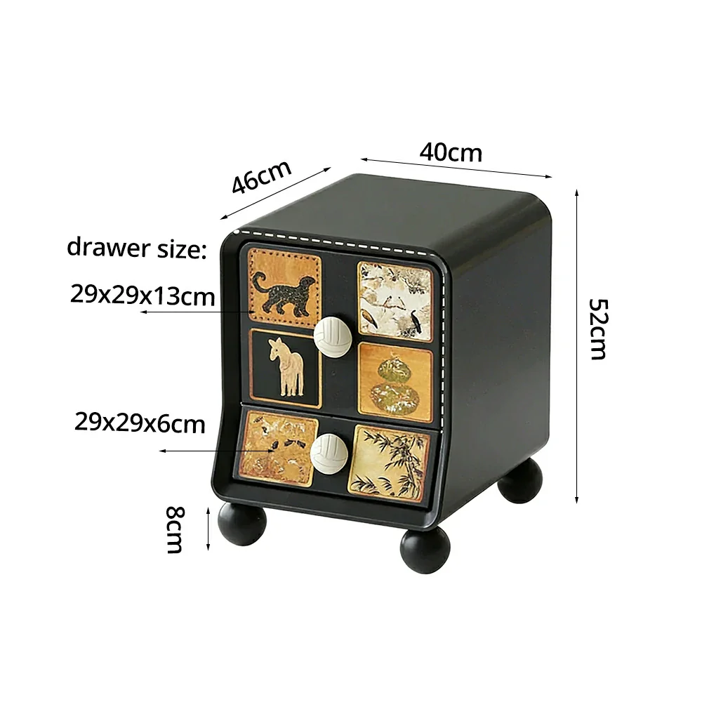 LIVARA Vintage Pony Nightstand - Double Drawer Bedside Table with Eco PE Body, Rounded Edges & Decorative Art Panels, Compact Storage Cabinet - Black & Cream Leopard - Image 5