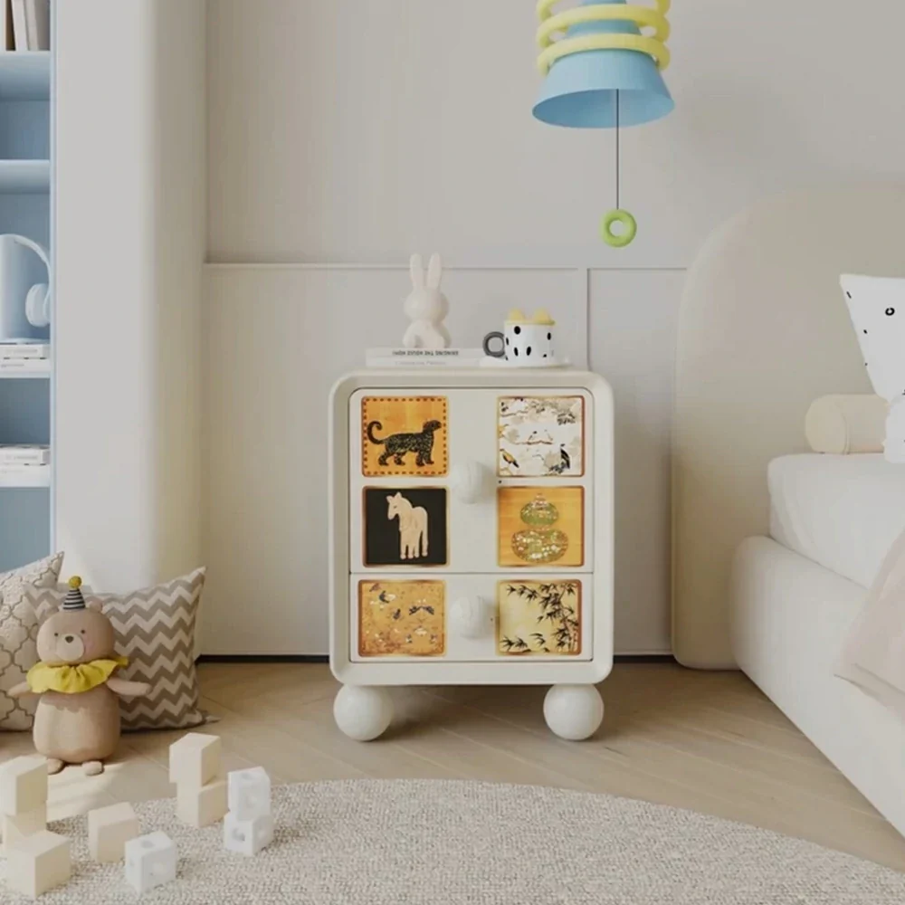 LIVARA Vintage Pony Nightstand - Double Drawer Bedside Table with Eco PE Body, Rounded Edges & Decorative Art Panels, Compact Storage Cabinet - Cream & Black Leopard - Image 4