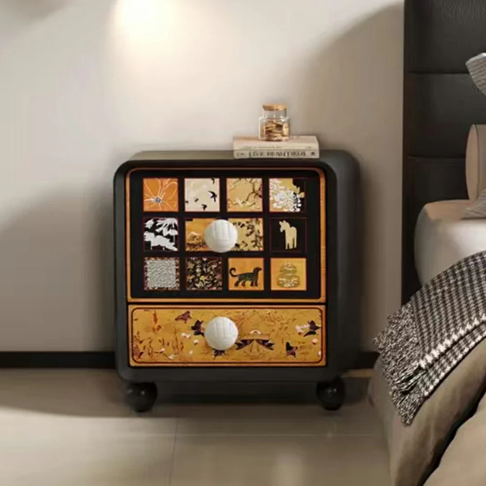LIVARA Vintage Pony Nightstand - Double Drawer Bedside Table with Eco PE Body, Rounded Edges & Decorative Art Panels, Compact Storage Cabinet - Black & Cream Pony - Image 4