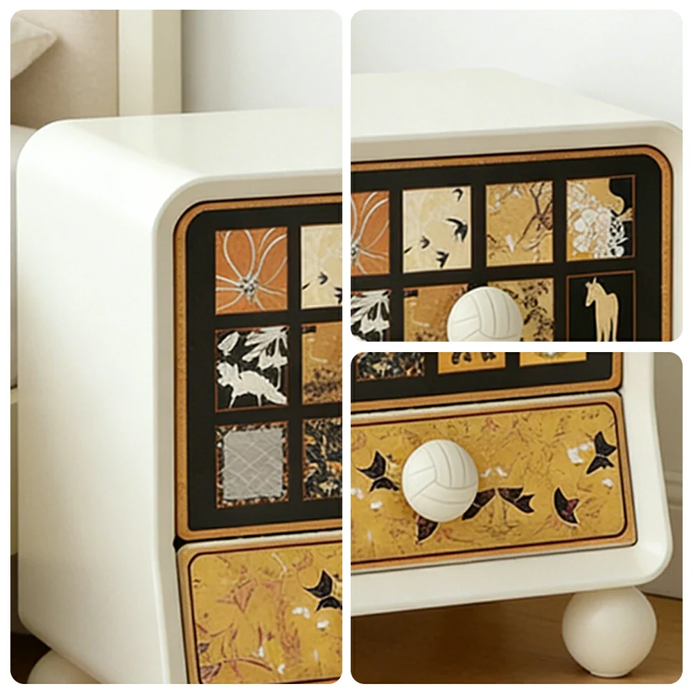 LIVARA Vintage Pony Nightstand - Double Drawer Bedside Table with Eco PE Body, Rounded Edges & Decorative Art Panels, Compact Storage Cabinet - Cream & Black Pony - Image 3
