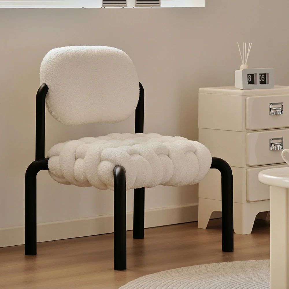 LIVARA Nordic Shearling Accent Chair - Handwoven Cushion, Teddy Fleece Upholstery, Steel Frame, Modern Designer Lounge Seat - White - Image 4