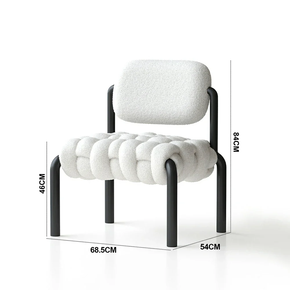 LIVARA Nordic Shearling Accent Chair - Handwoven Cushion, Teddy Fleece Upholstery, Steel Frame, Modern Designer Lounge Seat - White - Image 5