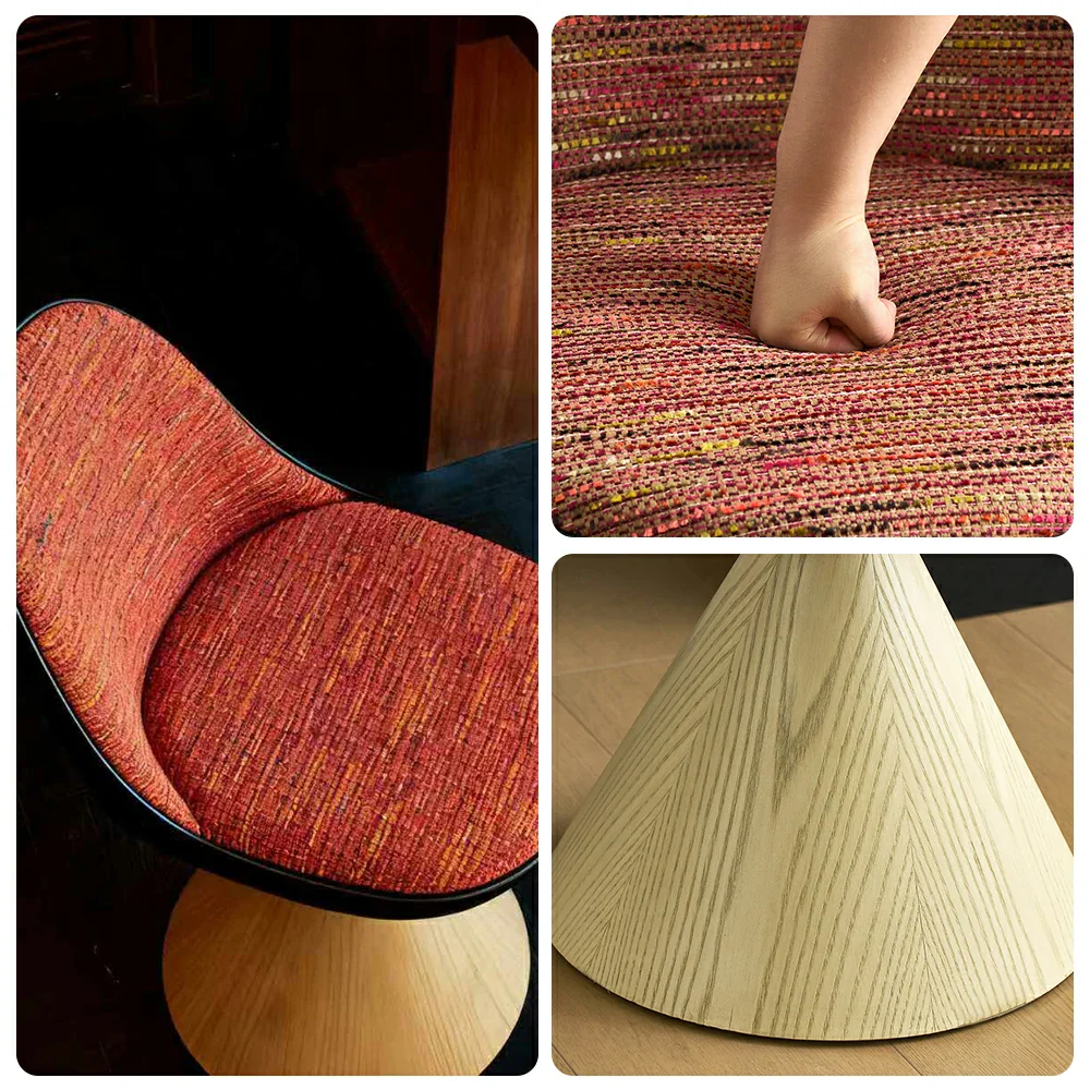 LIVARA Nordic Swivel Accent Chair - Three Hundred Sixty Degree Rotating Seat, Knitted Mixed-Color Upholstery, Solid Wood Cone Base, Modern Designer Lounge Chair - Natural Wood & Pastel Mix - Image 3