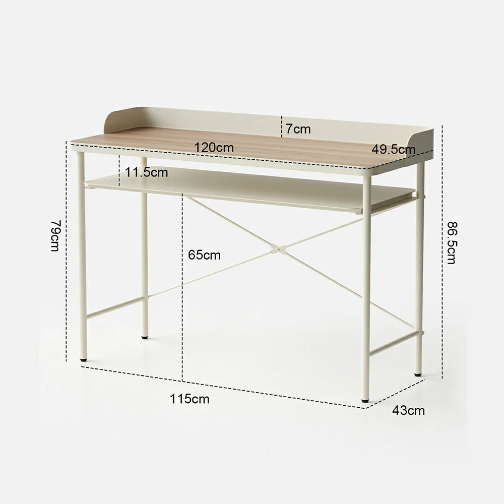 LIVARA Minimalist Study Desk - Dual-Tier Workstation with Steel Frame Support, Raised Back Panel, Spacious Storage Shelf, Modern Home Office Table - Cream White - Image 5