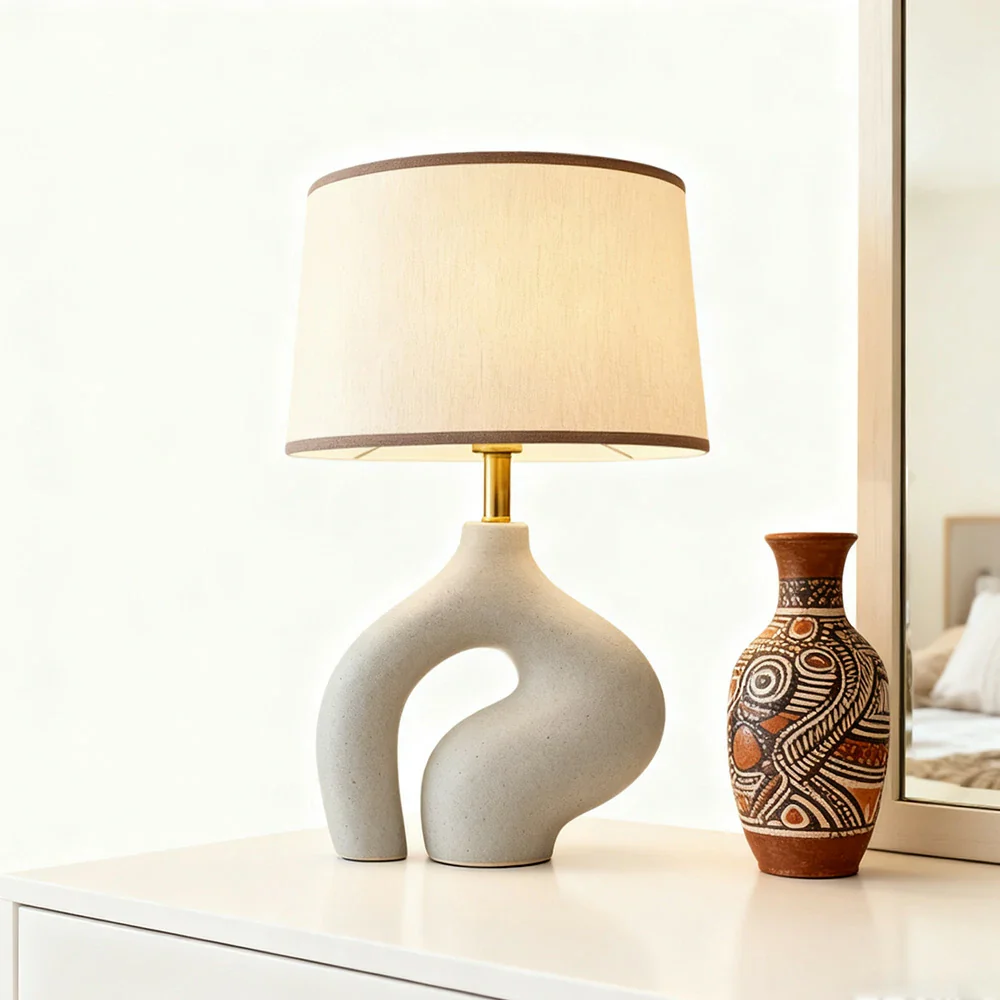 LIVARA Table Lamp Handmade Fabric Shade High-Quality Resin Base Modern Minimalist Design Soft Lighting Atmosphere - Image 2