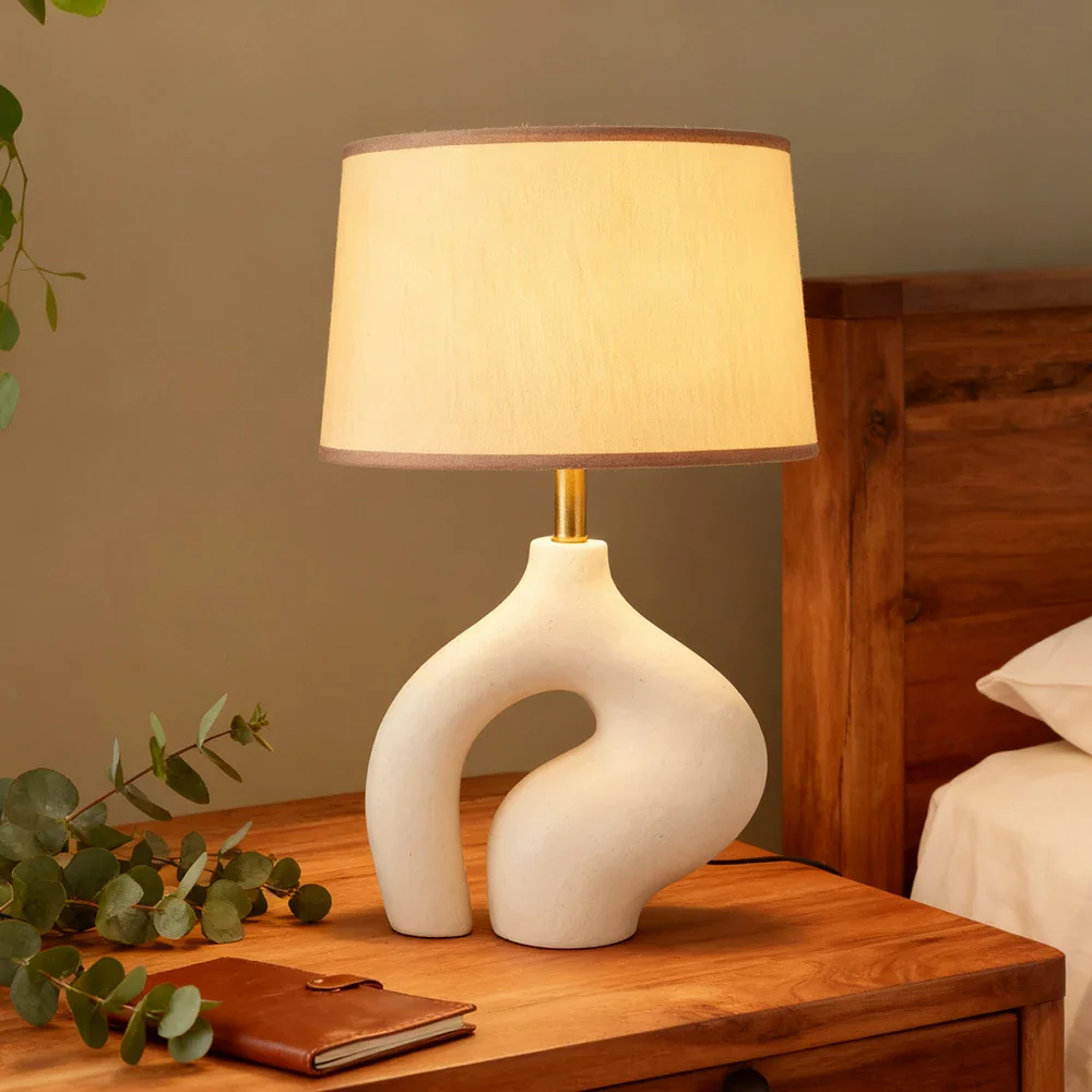 LIVARA Table Lamp Handmade Fabric Shade High-Quality Resin Base Modern Minimalist Design Soft Lighting Atmosphere - Image 4