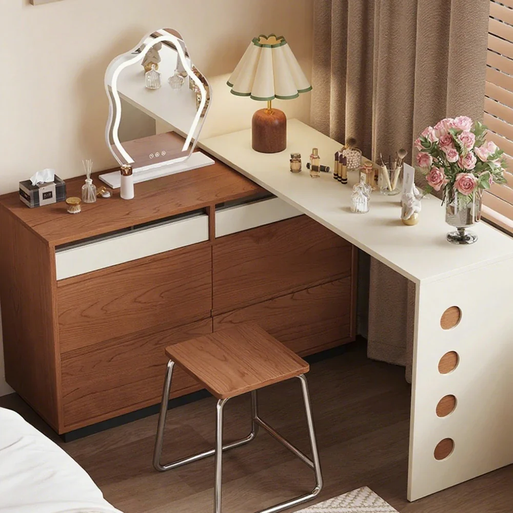 LIVARA 8802 Solid Wood Vanity Cabinet, 18mm Ultra-Flat Plywood with Cherry Veneer, Soft-Close Tracks, Sliding & Rotating Design - Wood and White - Image 2