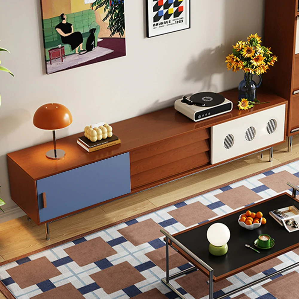 LIVARA 8805 Solid Wood Storage Cabinet, 18mm Ultra-Flat Plywood with Cherry Veneer, Soft-Close Tracks, Stainless Steel Legs, Modern Design - Image 4