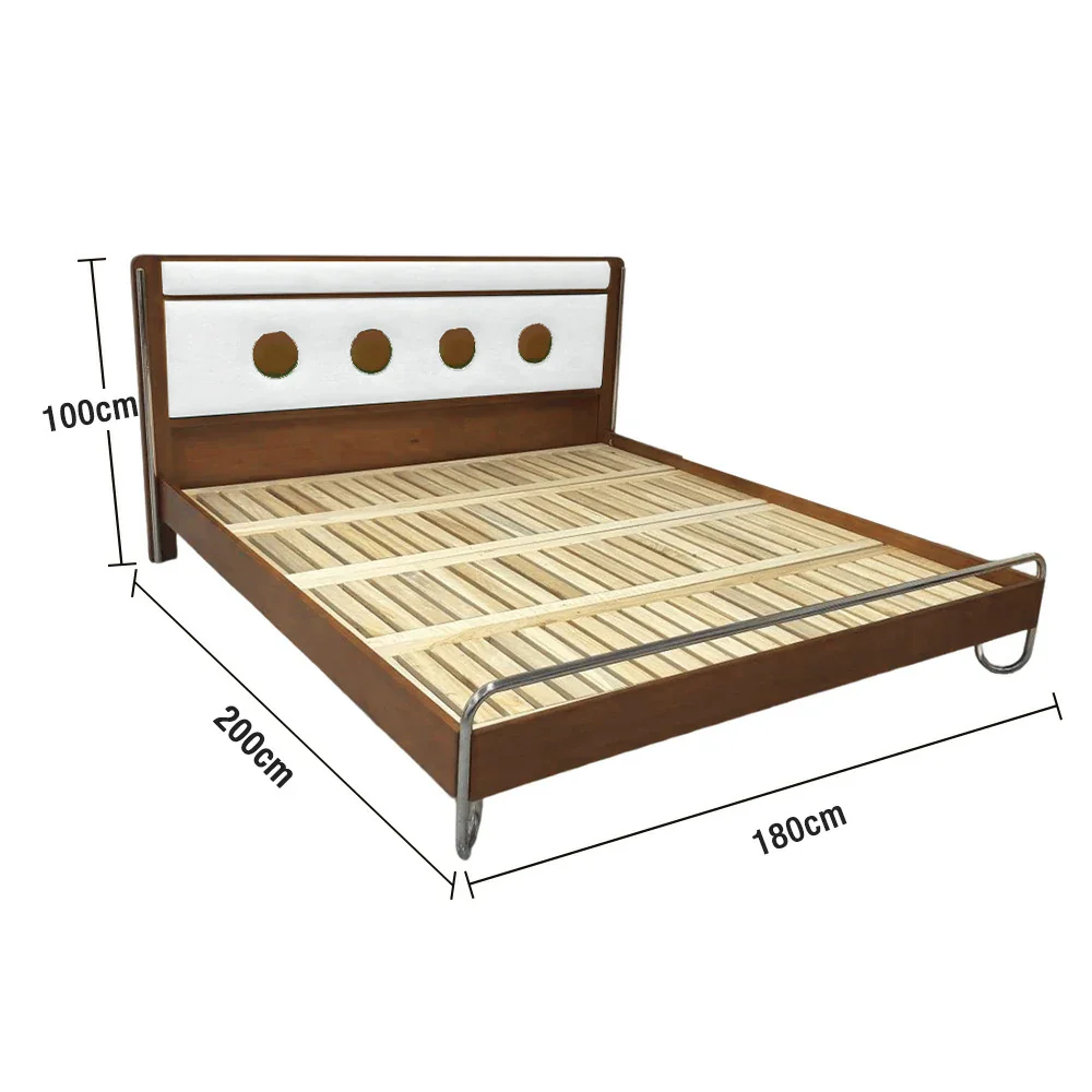 LUXORA 9901 150cm Cloud Velvet Bed, Solid Larch Wood Frame, Cherry Wood Accents, Stainless Steel Footboard - White - Image 6
