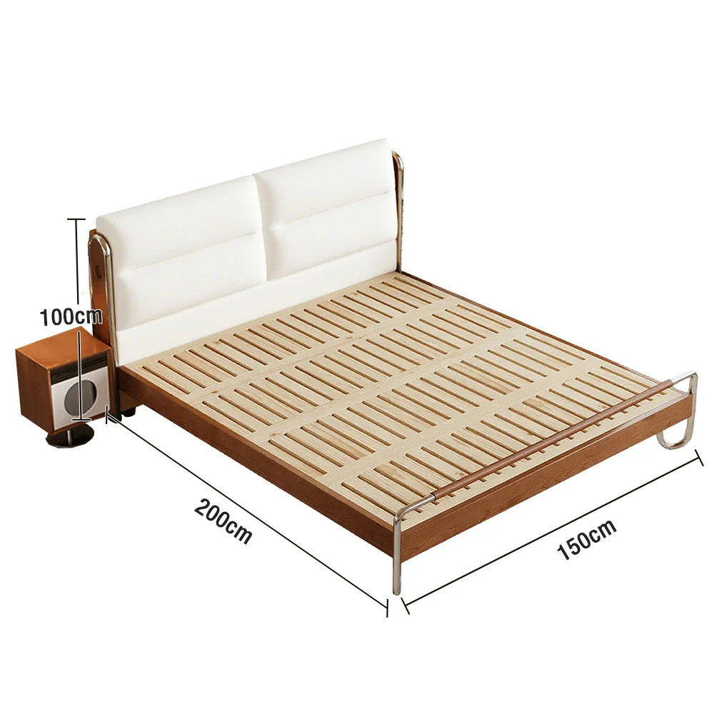 LUXORA 9902 150/180cm Cloud Velvet Bed, Solid Larch Wood Frame, Cherry Wood Accents, Stainless Steel Footboard, Wingback Design - White - Image 5