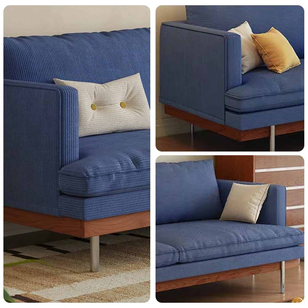LUXORA 9951 220cm Corduroy Straight Sofa, Solid Larch Frame, Plush Filling, Rubberwood Base, Stainless Steel Legs - Blue - Image 3
